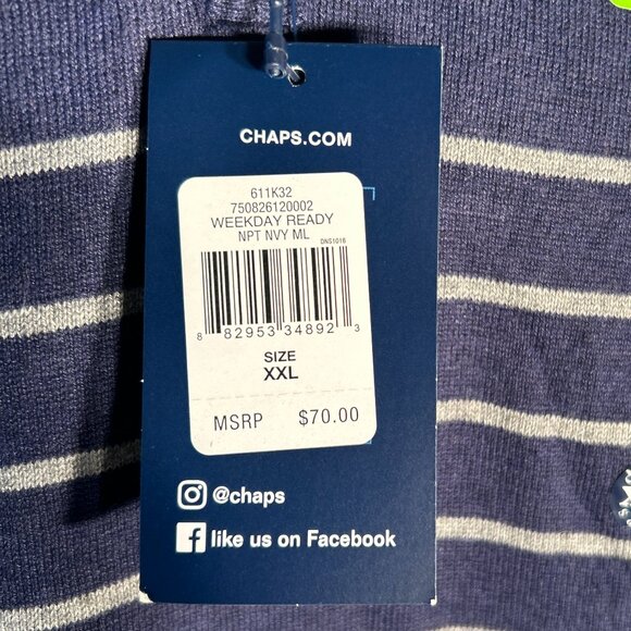 Chap's NWT SZ XXL Mens Navy Stripe 1/4 Zip Sweater Preppy Old Money Office - Picture 11 of 11